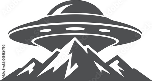 Ufo over mountains graphic design retro space exploration and alien encounter illustration