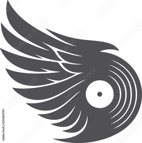 Abstract black and white eagle eye logo design with wing elements modern vector illustration