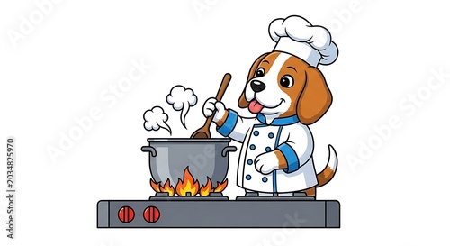 Cheerful chef cooking in a modern kitchen.