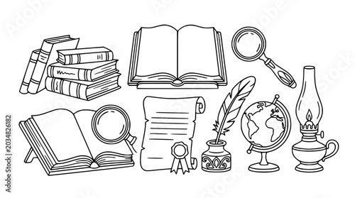Set of Vintage Education and History Hand Drawn Icons