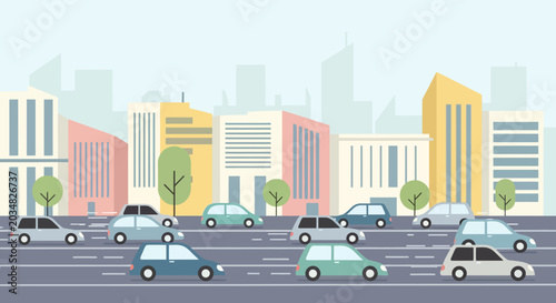 Cityscape with Cars: Urban Scene Illustration