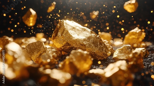Gleaming Gold Nuggets and Particles Evoking Wealth and Investment Opportunities