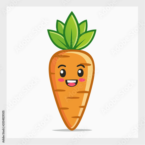 Cute Kawaii Carrot Character with Happy Face