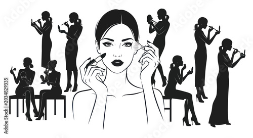 Obraz na płótnie Woman Applying Makeup Silhouette Collection