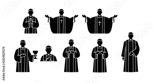 Konstfotografi Cleric Figure Icons: Priest, Minister, Pastor, Religious Leader Silhouette Set