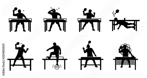 Foto Table Tennis Player Silhouettes, Ping Pong Action Poses, Sports Icon Set, Dynami