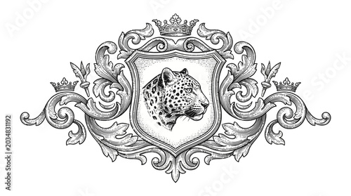 Photos Vintage heraldic coat of arms element featuring an ornate floral border design w