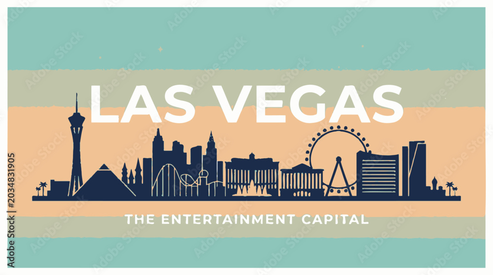 Obraz premium Las Vegas Skyline: Entertainment Capital Silhouette Illustration