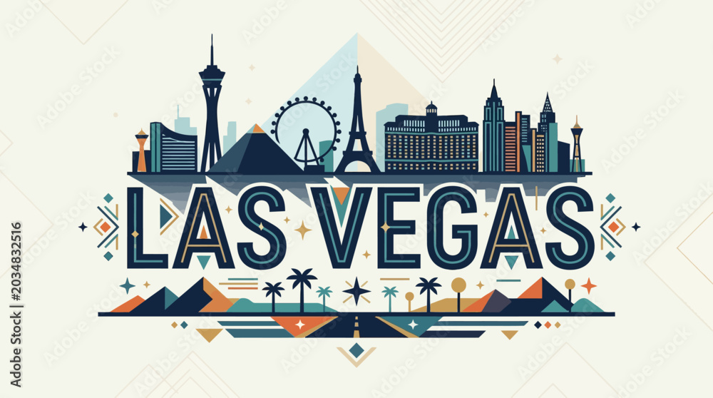 Obraz premium Las Vegas Skyline: Vector Illustration of City Landmarks