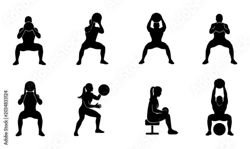 Foto Fitness Silhouette Icons: Medicine Ball Squats, Crunches, and Core Training Exer