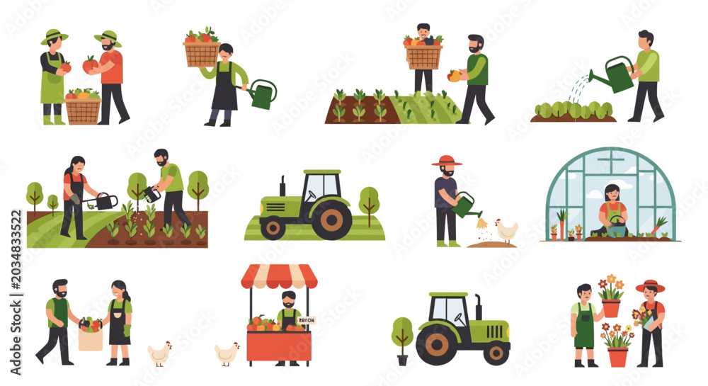 Naklejka premium Farmers working on a farm land.