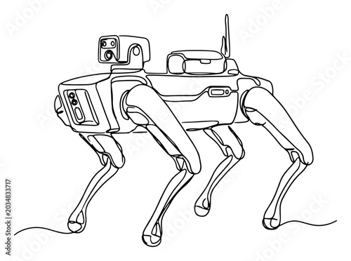 Foto Robotic dog quadruped machine walking in modern continuous line drawing style