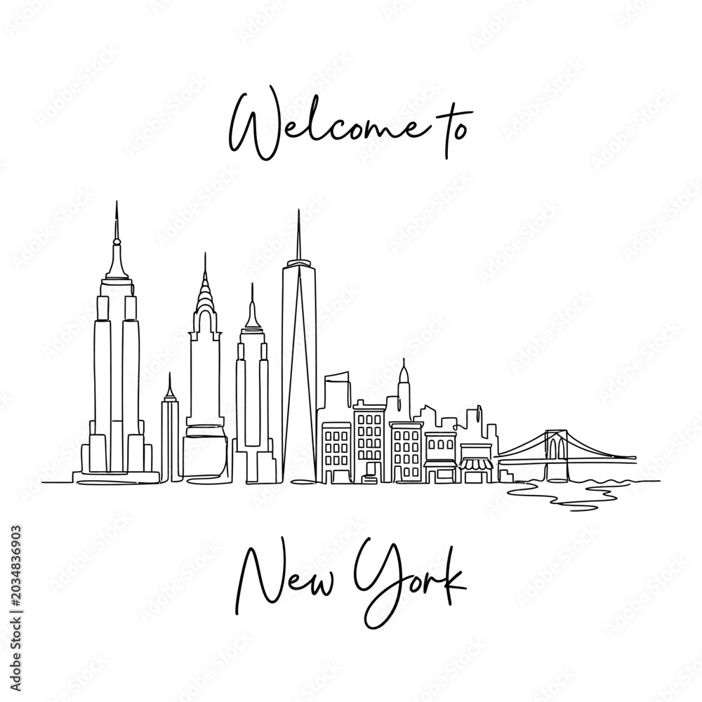 Fototapeta premium New York City Skyline Continuous Line Art Illustration