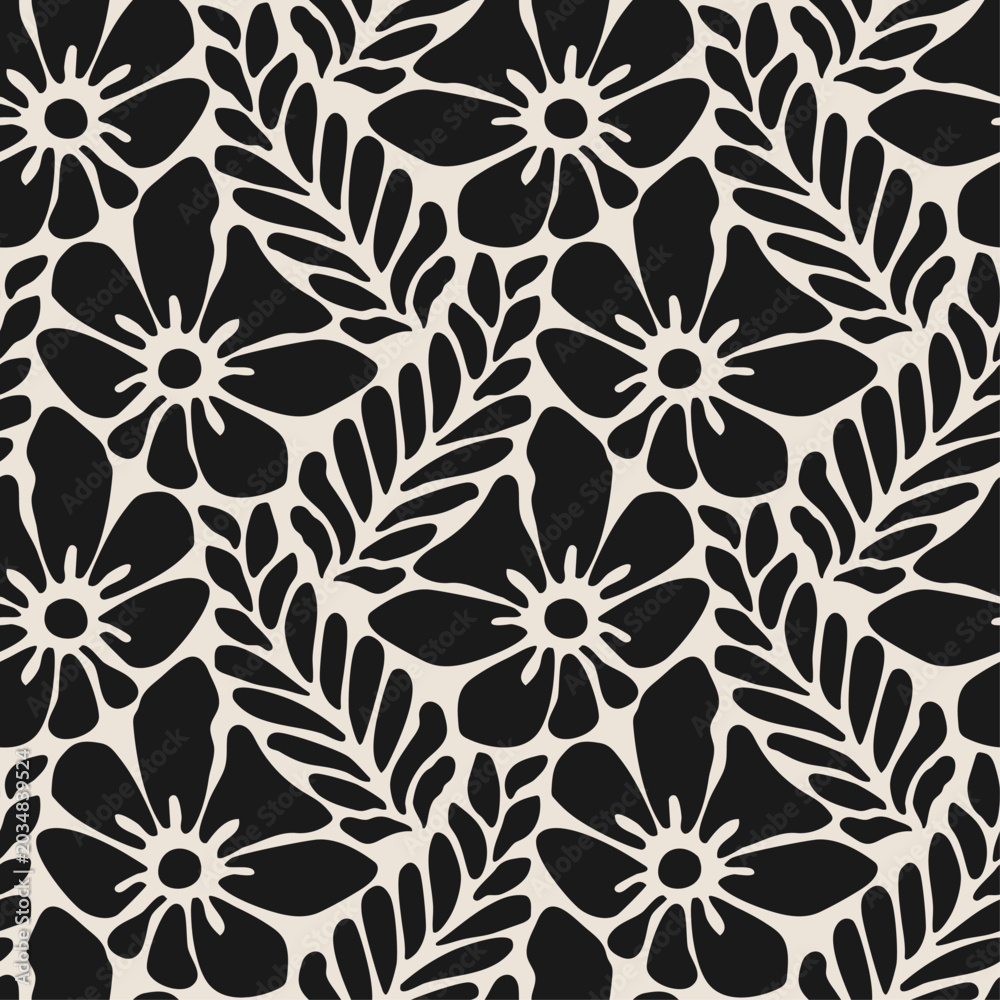 Obraz premium Seamless Botanical Pattern Elegant Floral Leaves Design