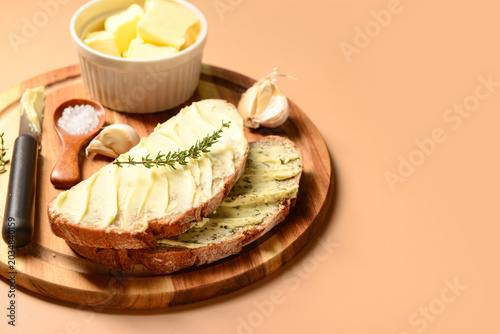 Slices of rustic bread with...