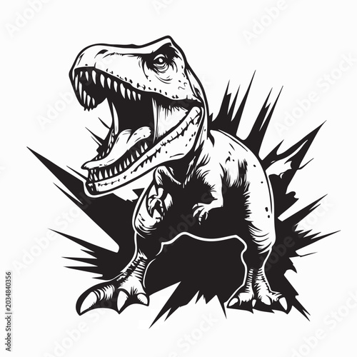 Картината върху платно Aggressive Tyrannosaurus Rex Growling Vector Illustration On White Background