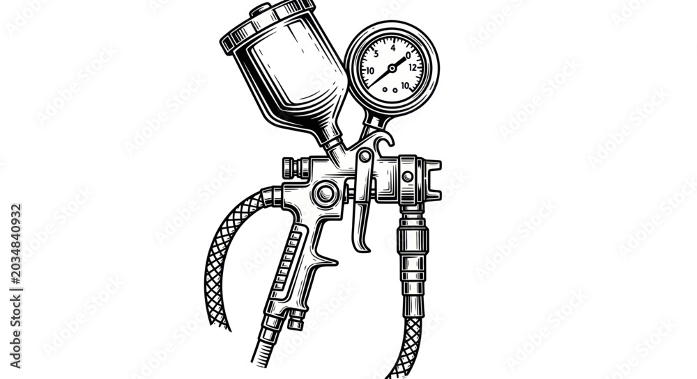 Naklejka premium Paint Sprayer with Pressure Gauge - Vintage Drawing Style