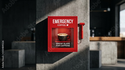 Red Emergency Box with Coffee Cup Modern Conceptual Art