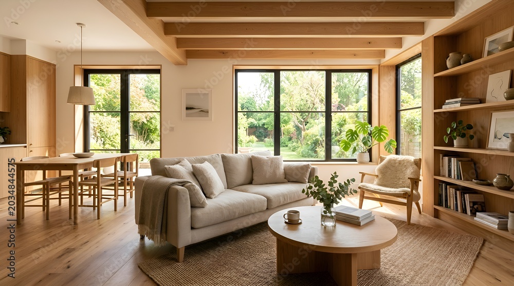Fototapeta premium Modern living room interior with views of nature