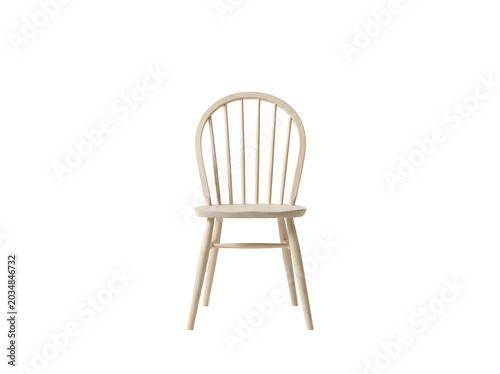 Light wood spindle chair on white background, minimalist furniture for dining room or kitchen decor