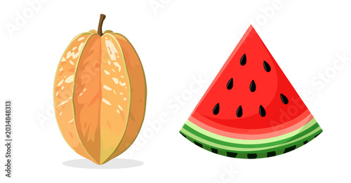 Foto Carambola and Watermelon Slice Vector Illustration