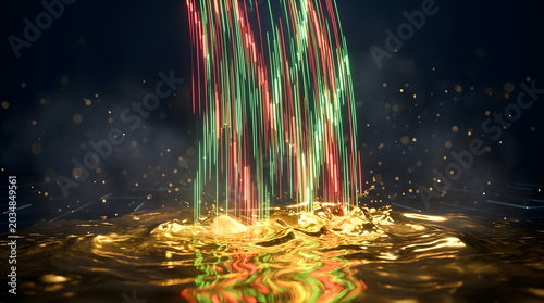 Abstract digital finance artwork with glowing market lines, money-inspired shapes, and futuristic trading energy. AI Generated.