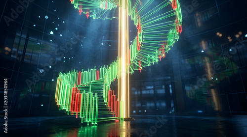 Abstract digital finance artwork with glowing market lines, money-inspired shapes, and futuristic trading energy. AI Generated.