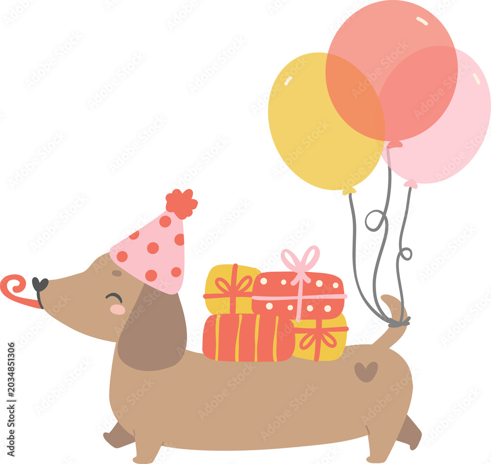 Obraz premium Birthday Dachshund celebration clip art