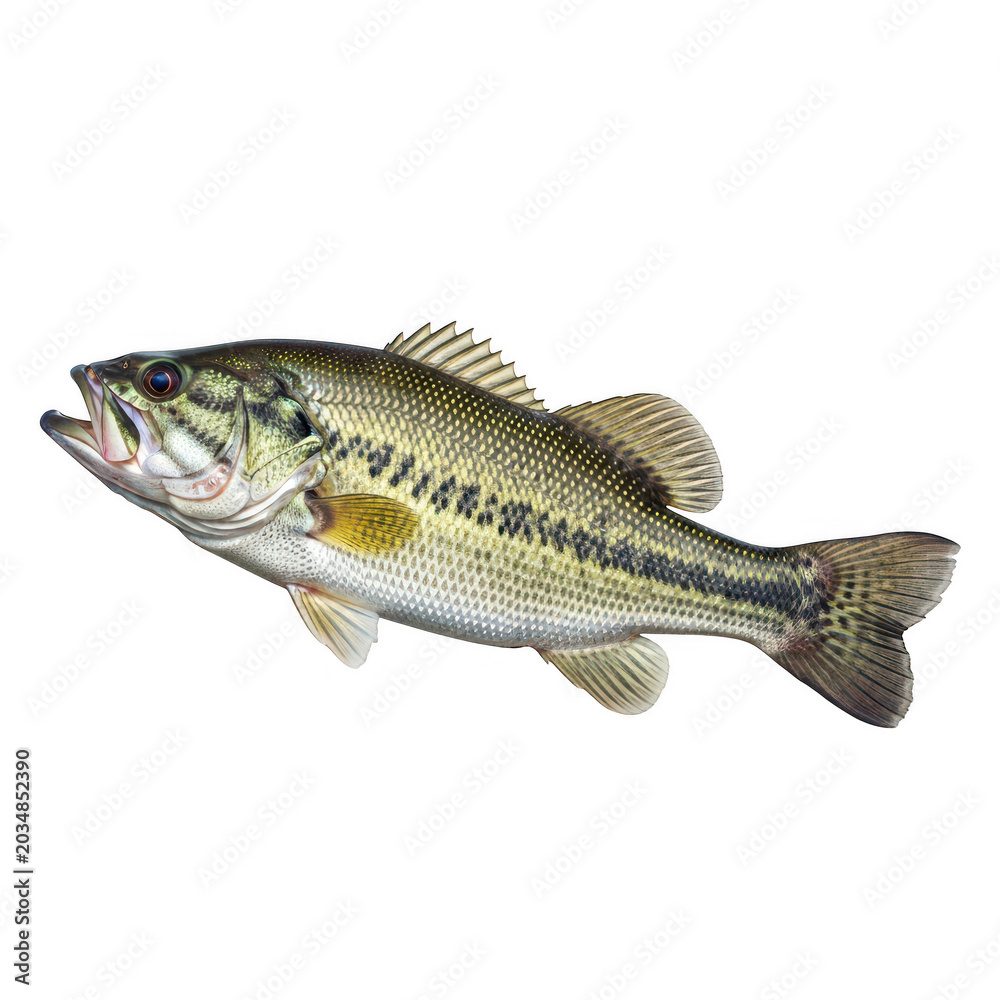 Obraz premium Large spotted bass fish swimming in water isolated on transparent background