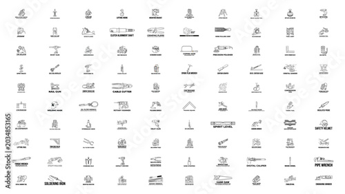 Quadro em tela Construction and Industrial Tools Icon Set