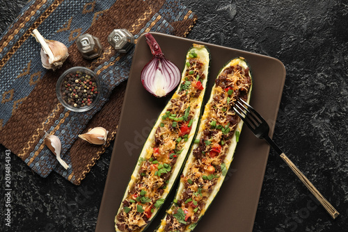 Baked stuffed zucchini boat...