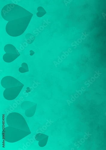 Modern Teal Heart Gradient Background in Aqua Romantic Abstract Wallpaper with Trendy Turquoise Heart Texture