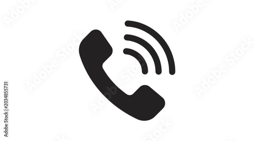 Foto Black telephone receiver icon with sound waves.