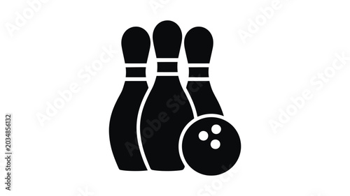 Foto Bowling Pins and Ball vector icon with black silhouette Sports Equipment, Ideal for Bowling Alley, Gaming and Recreation Themed design projects