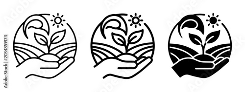 Foto Agriculture Icons Set, Organic Farming Symbols, Growth and Sustainability Concep