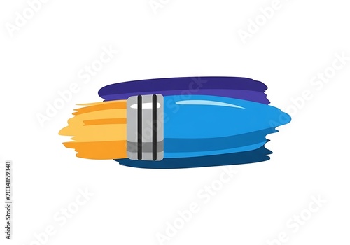 Isolated painter brush with blue and yellow bristles showing artistic creation tool, vector icon for design projects