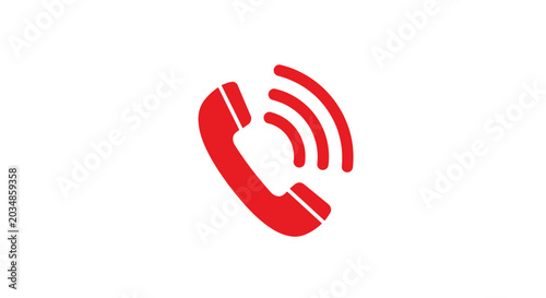 Tableau sur toile Red telephone receiver icon with sound waves, communication concept, vector illu