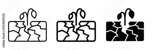Bilde på lerret Drought Icons, Dry Cracked Earth Sprout Growth, Arid Soil Plant Iconography Set