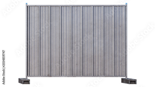 Schilderij op canvas Metal construction fence panel on concrete base blocks isolated on transparent background for site protection