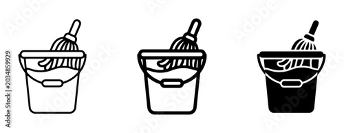 Foto Cleaning Bucket with Mop Icon Set, Household Chores and Janitorial Services Vect