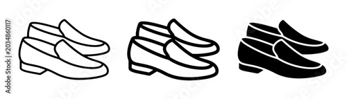 Photos Loafer Shoe Icons Set, Classic Footwear Vector Graphics, Black and White Outline