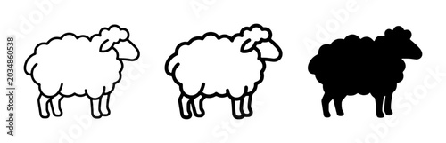Фотография Three Sheep Icons: Outline, Filled, Silhouette, Vector Graphics for Farm and Liv