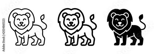 Photography Cute Lion Icons, Vector Set of Stylized Lion Illustrations, Simple Line Art and