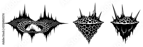 Fotografia Floating spiky islands with hexagonal honeycomb patterns in dark fantasy vector