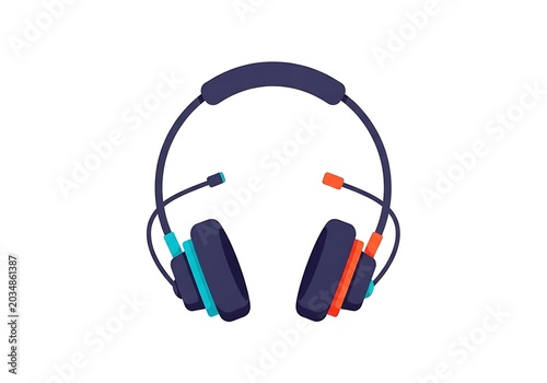 Isolated pixel art gaming headphones with microphone for audio streaming and esports communication flat vector icon