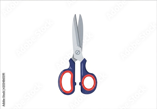 Isolated pixel art scissors with grey blades and dark blue red handles for retro gaming interfaces and digital crafting