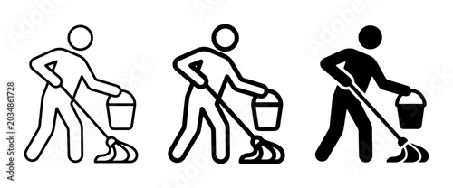 Foto Cleaning Icons Set, Mop and Bucket Vector Graphics, Housekeeping and Janitorial