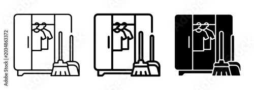 Foto Wardrobe and Cleaning Tools Icons Set, Vector Illustration for Home Organization