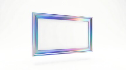 Isolated rectangular photo frame with holographic iridescent border texture for home interior wall decor mockups