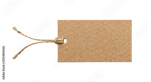 Fotografie Brown kraft paper gift tag with jute twine